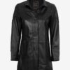 Women's Black Zipper + Button Closure Leather Coat
